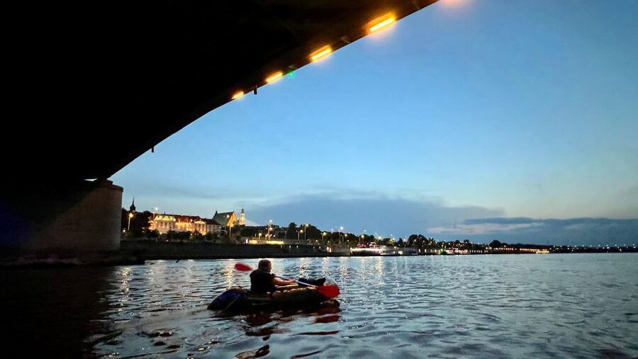 Packrafting kayaking guided tour Vistula river Warsaw Poland - What you see from the Vistula, bridges to Stadion Narodowy